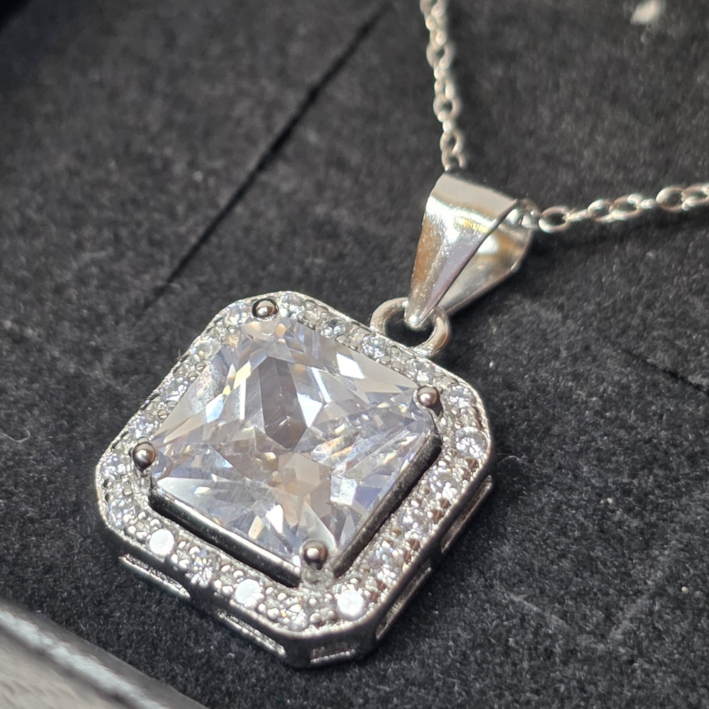 4.42ct Moissanite Stone Pendant With Rhodium Over 925 Sterling Silver Necklace